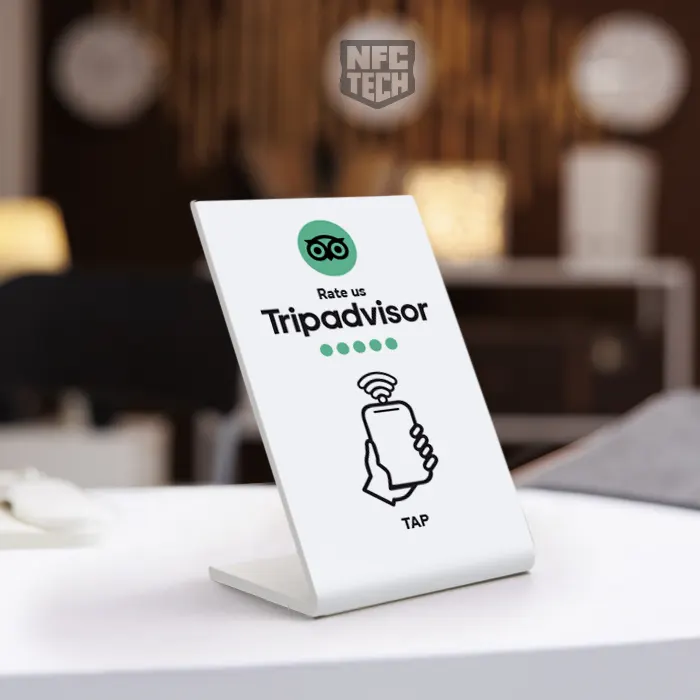 Reviews Stand NFC για Tripadvisor κριτικες σε λευκο χρωμα