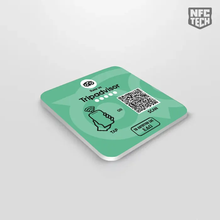 Tripadvisor Reviews σουβέρ NFC 12cm X 12cm με Λογότυπο και QRcode